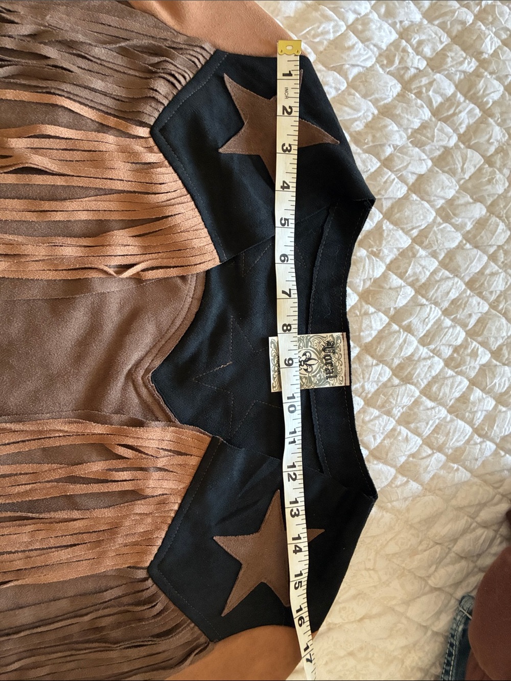 Johnny Was Brown Suede Fringe Jacket with Black Star Yoke - Picture 7 of 9